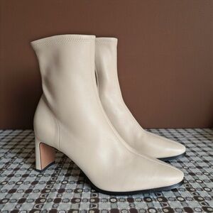 Vince Brock Leather Heeled Pointed Toe Ankle Boots Birch Sand